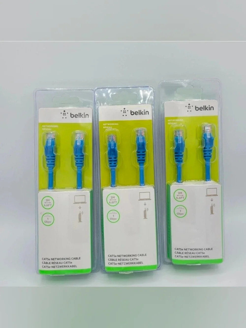 NEW! 3x Belkin Cat5e Networking Cable 2M 6.6ft Blue Ethernet Cable 1 Gbps